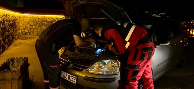 Motor kısmına giren gelincik kurtarıldı