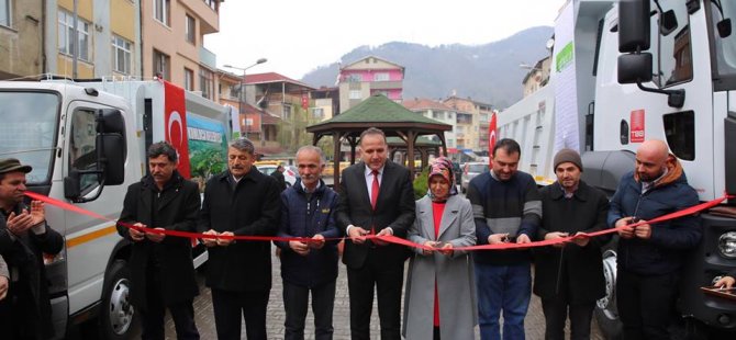 Çöp kamyonu ve yük kamyonu törenle hizmete girdi